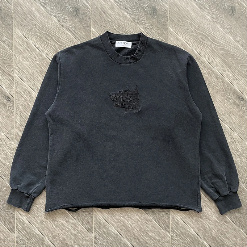 

Tuff Cro Hoodie round Ne Sweatirt Youth Faion Cotton Crew Ne Embroidery Print Dog Head Waed Hem Long Sve ex