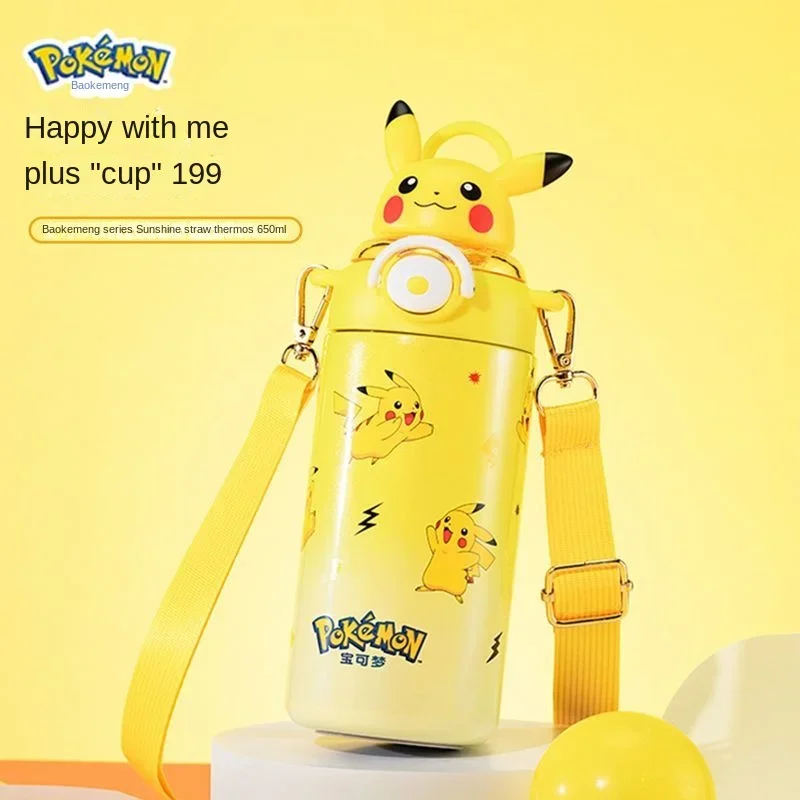 Pokemon Pikachu children's thermos cup super cute cartoon silicone straw cup large capacity portable student only 316 kettle