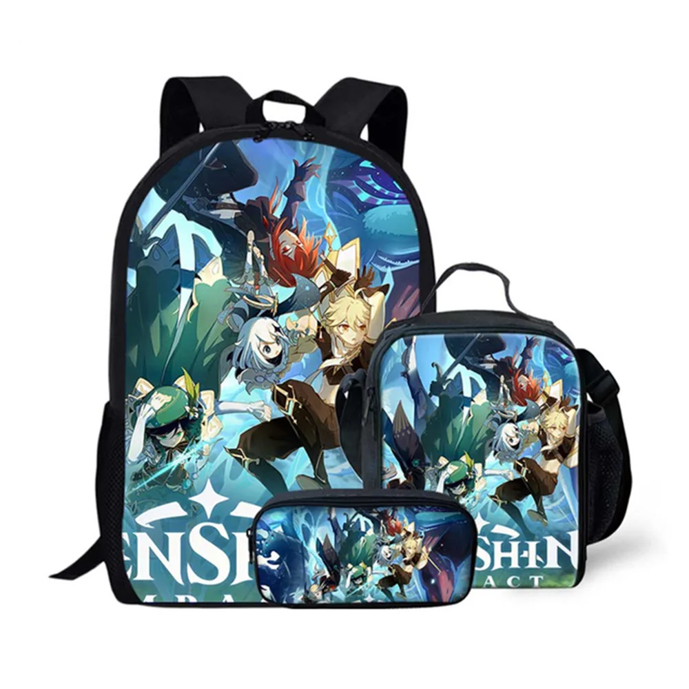 Genshin Impact 3D Print Pupil School Bags, mochila para laptop, mochila, lancheira, estojo para lápis, clássico e criativo, novidade, 3PCs por conjunto