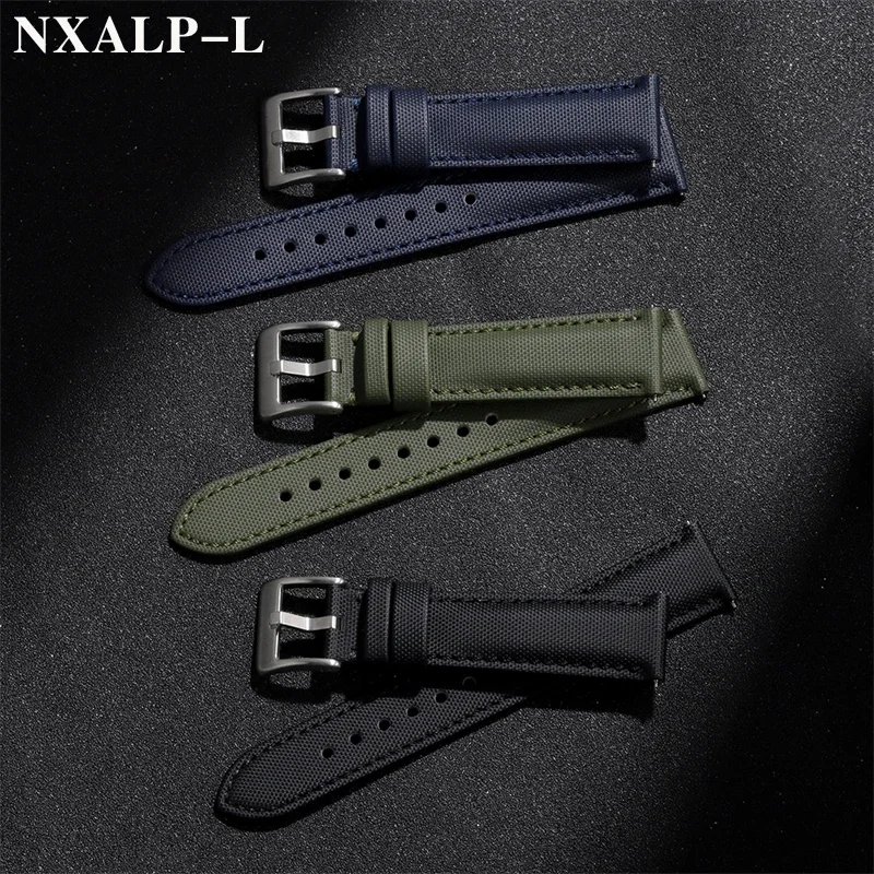 20mm 22mm Quality Sailcloth Leather Watch Strap for Seiko Belt Waterproof Fabric Watchband Qucik Release Wristband Accessories