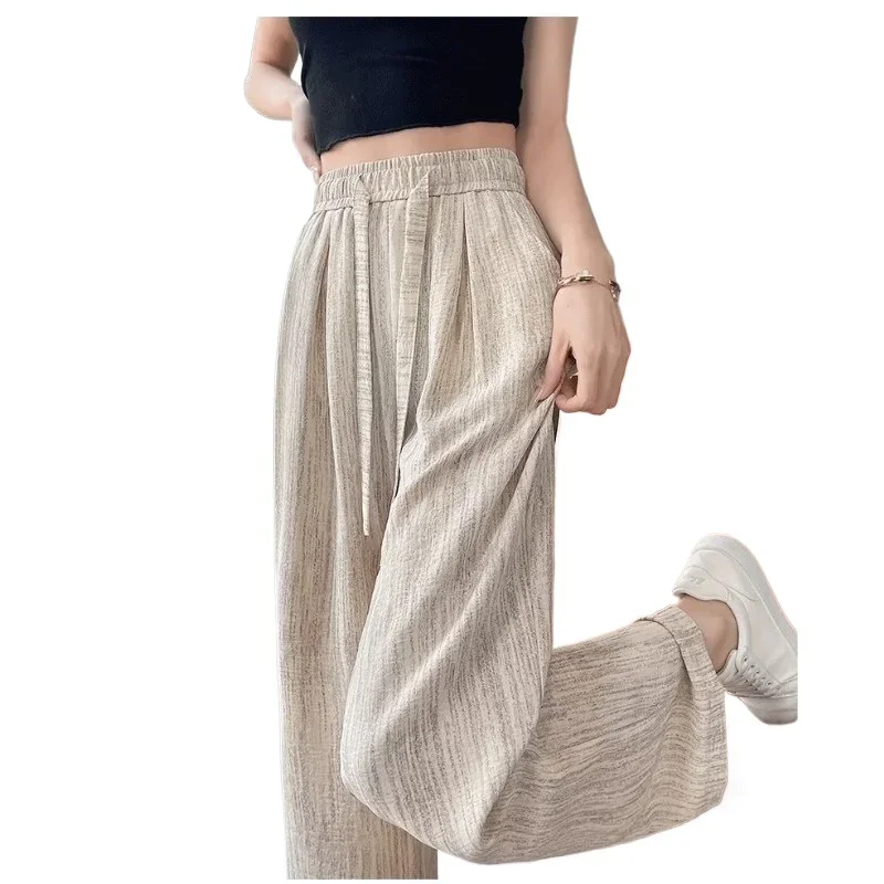 Pantalones de pierna ancha estrechos informales finos de cintura alta para primavera y verano para mujer tienda gran oferta nuevos pantalones de pierna ancha de seda de hielo