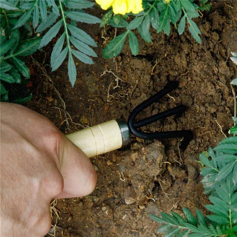 

AB46-Set Of 6 Mini Garden Tool Hand Planting Tools Small Shovel Rake Spade Wood Handle Planting Tools