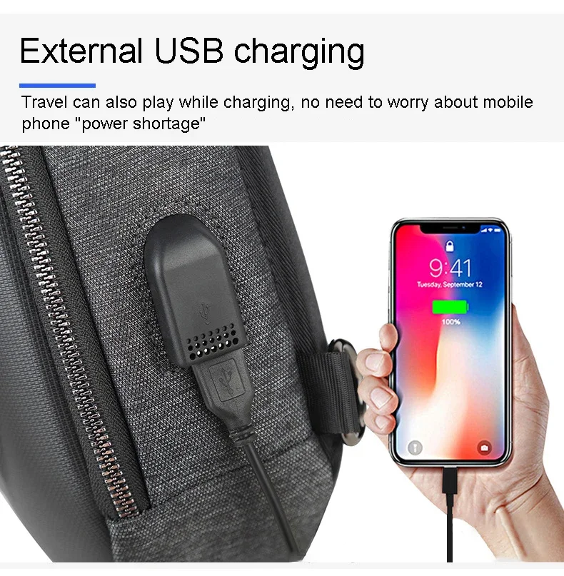 Running Chest Bag for Men USB Charging Fashion Streetwear Sling Pack Crossbody Motor Cycling Backpack for College Student Unisex