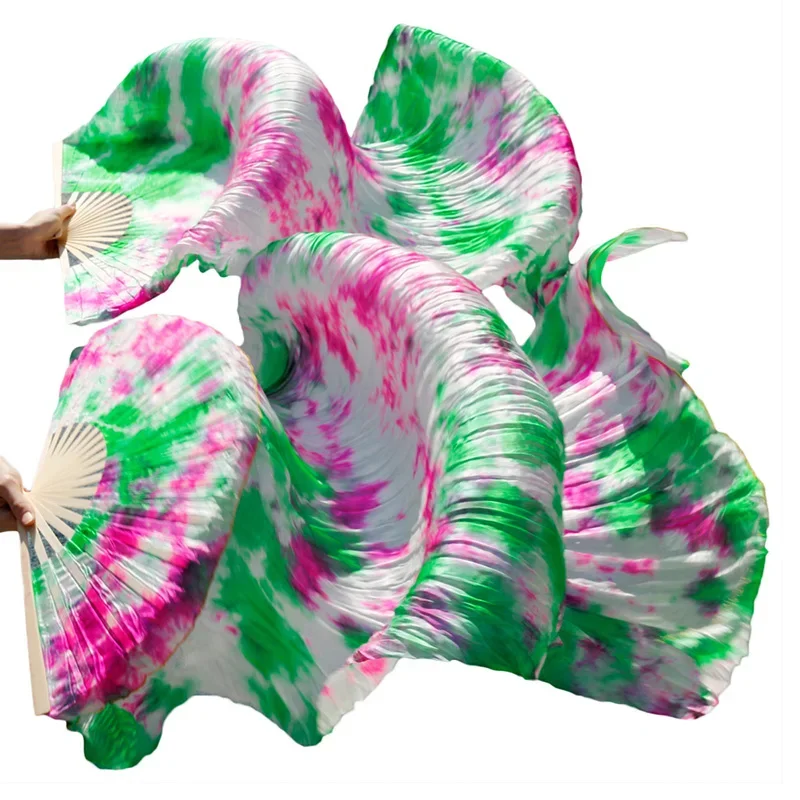 Belly Dance Fan Pure Natural 100% Silk/Imitation Silk High Quality Chinese Silk Fan 1 Pair Handmade Dyed Silk Dance Fans Props