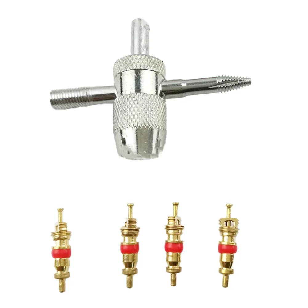 Ventiel Kern Bandenverwijderaar Tool 4 In 1 5 Stuks/set Cartire Reparatie Voor Auto 'S/Fietsen Zilver/Goud/Rode Banden Reinigingstool