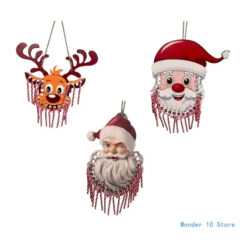 

Christmas Wooden Advent Calendar Cane Candy Wall Hanging Pendant for Home