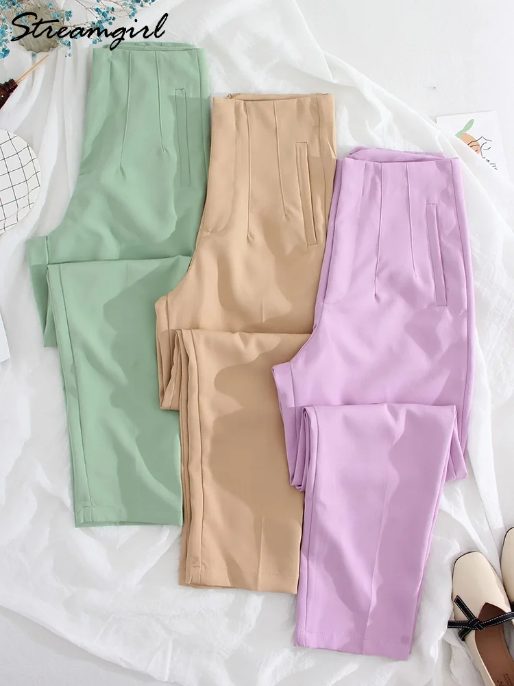 Streamgirl Ankle Pants For Women Office Trousers Purple 2023 Work Pants Female Pro Women's Green Pants High Waist Elegant Slim