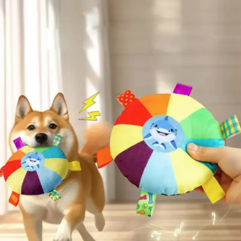 Cartoon Hot Dog Shaped Plush Toy with Bell Wear-Resistant Bite-Resistant Puppy Teething Chew Toy for Small Dogs Teddy
