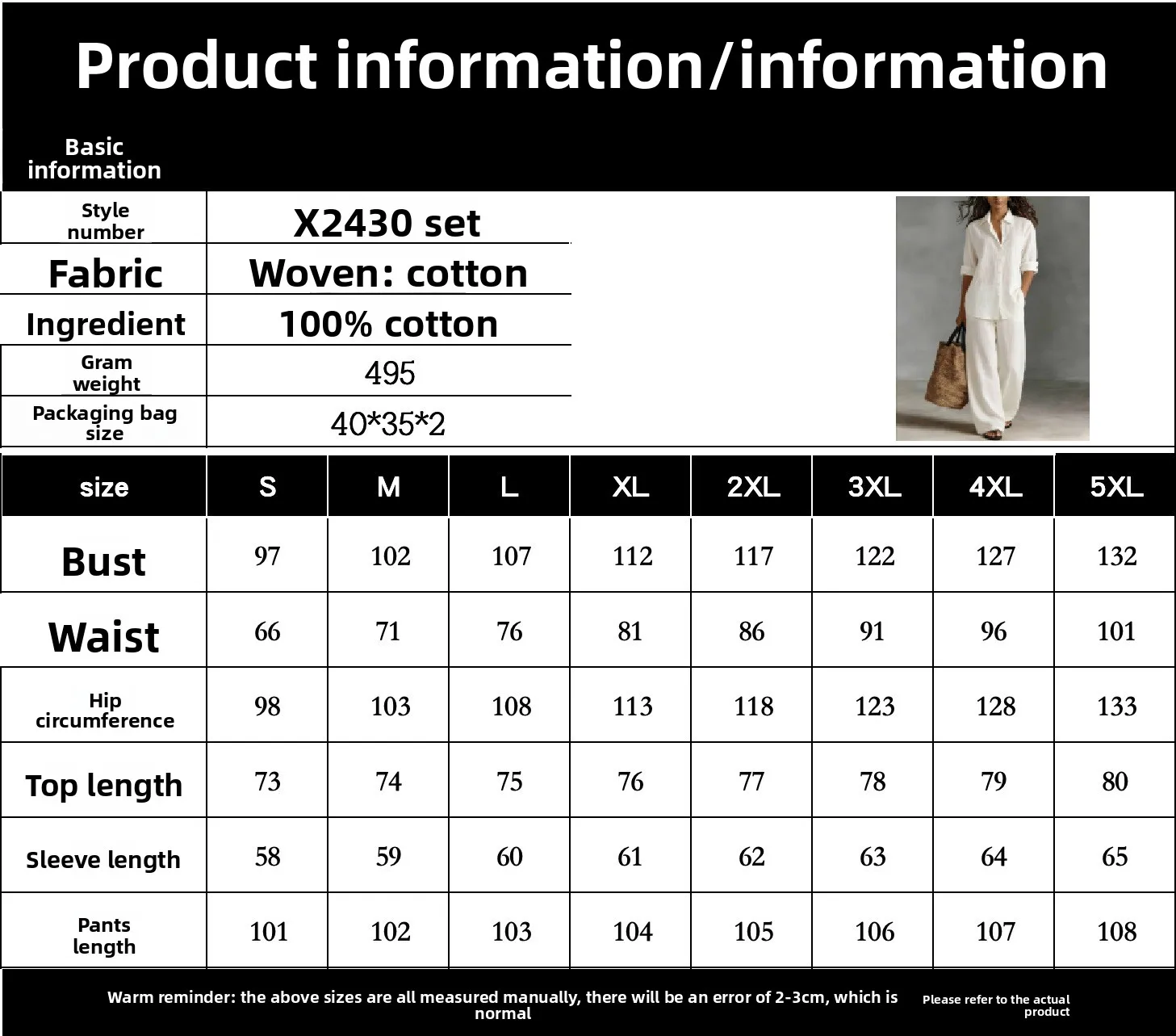Bohemian Style Cotton Linen Two Piece Outfit for Holiday