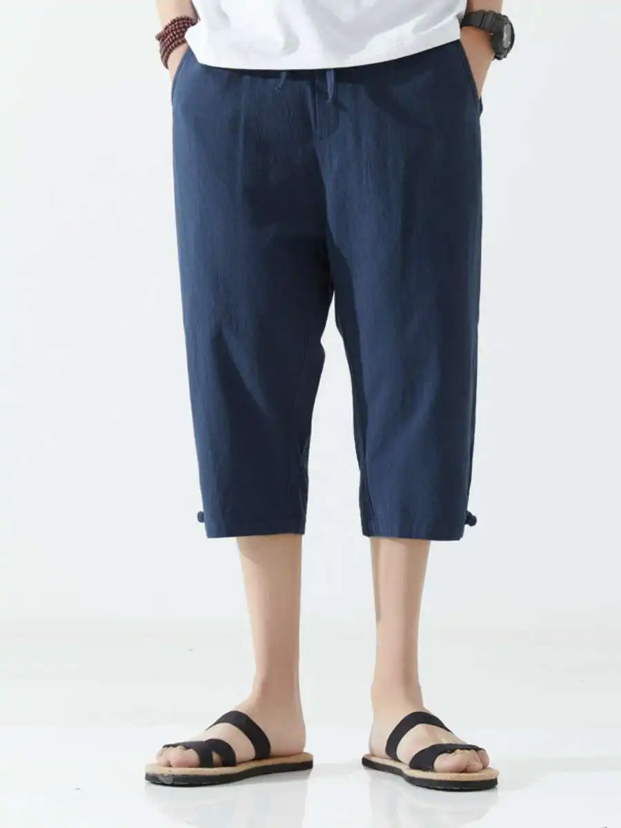 Loose Men's Casual Thin Seven-Foot Pants Vintage  Color Summer Large Size Harlan Men's Trousers Comfortable Loose Fit