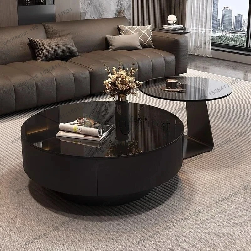 

minimalist living room household light luxury small apartment tea table simple new black glass round combination