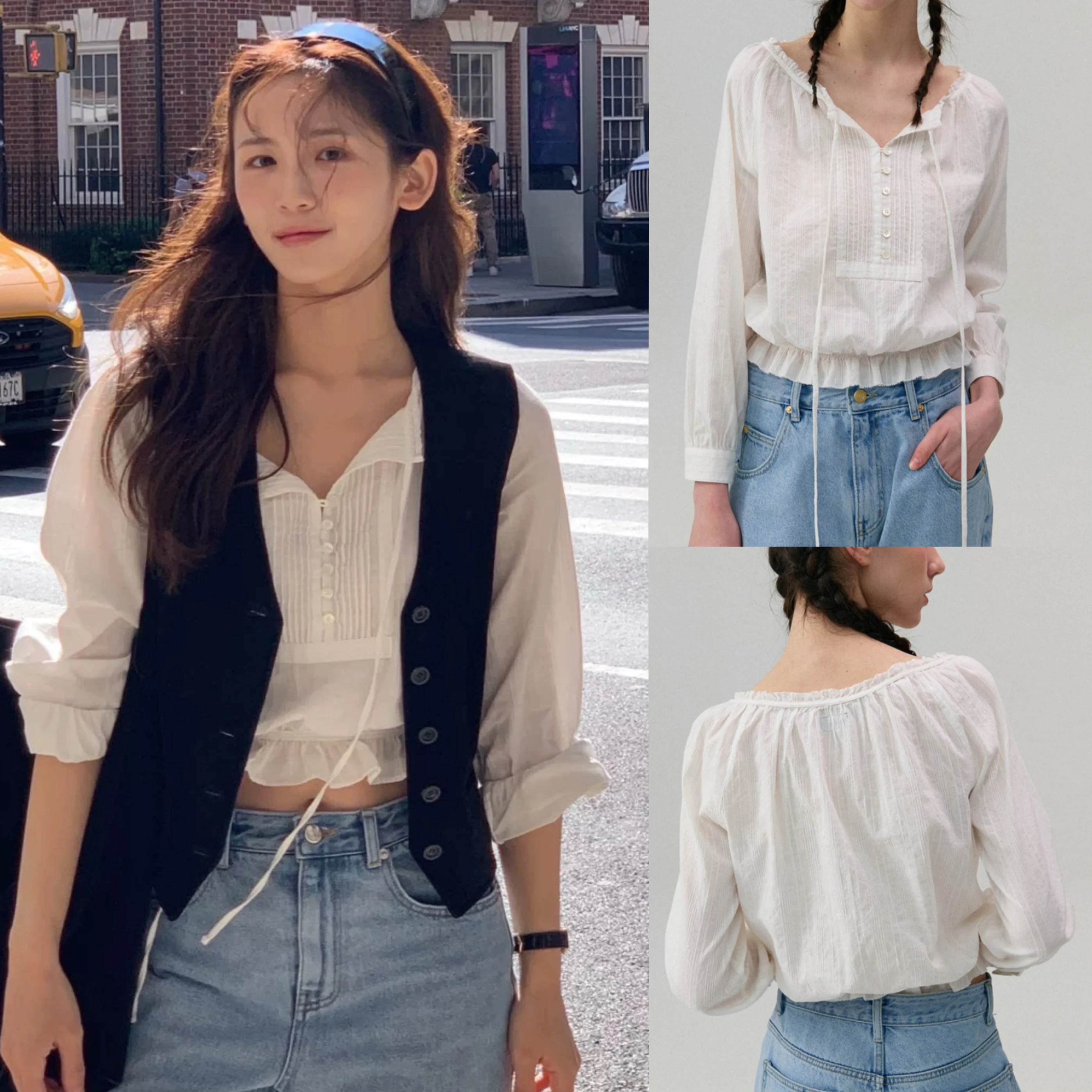 

Loose Cotton irt with Belted Hemline And Lace Trimming Spring Summer New Sle Women's Comfortable Breathable Commute Sle...