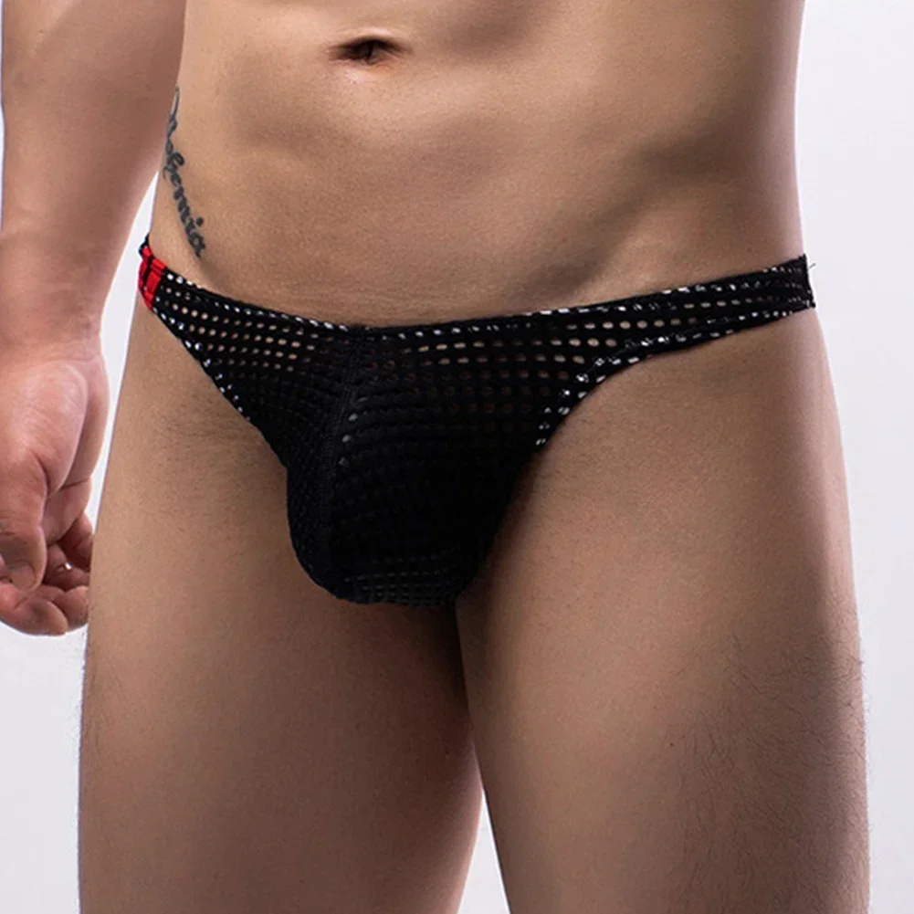 Sexy Mens Ultra Thin Mesh Briefs Bulge Pouch Underwear Mal Underpants Low Rise Bikini Trunks Summer Soft Sport Panties Lingerie