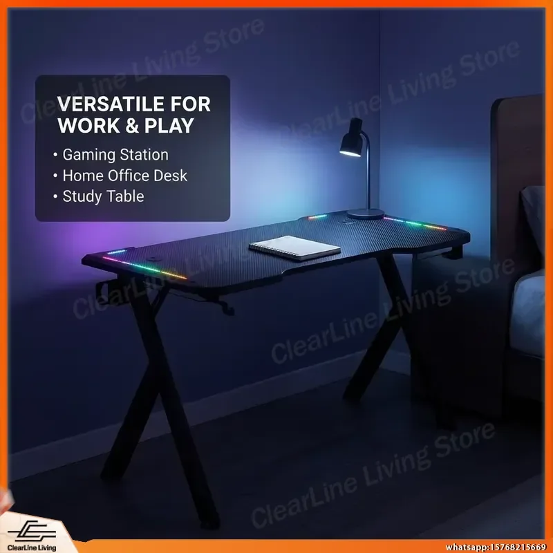 RGB Gaming Desk Adjustable Height Z Shape Electric Standing Desk for Esports PC Setup 100 120 140cm E0 Eco Friendly ABS
