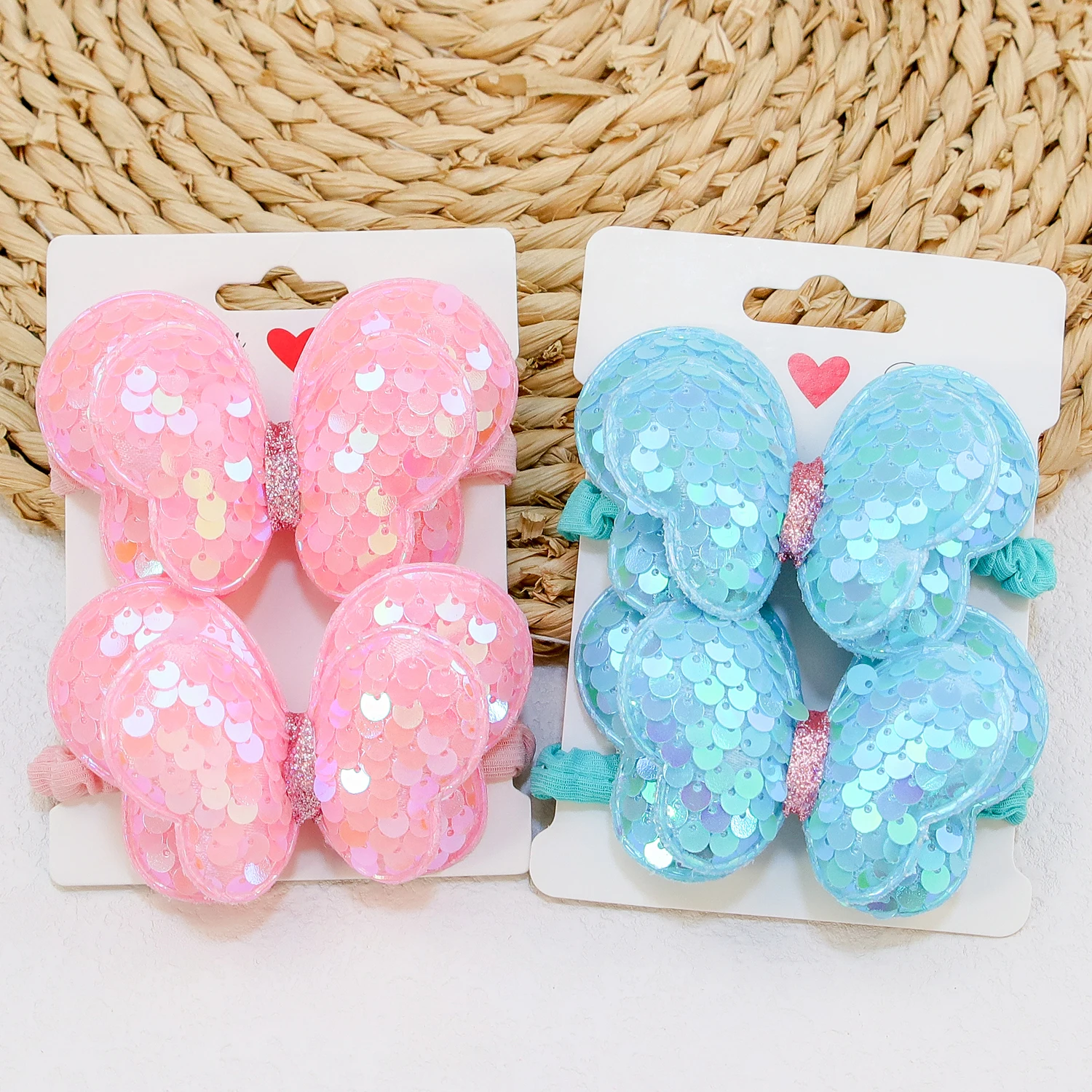 2PCS Girls Hair Bows Ties Children Butterfly Bows Hairbands Elastic Hair Bands Ponytail Holder Children Kids Hair Accessoreis