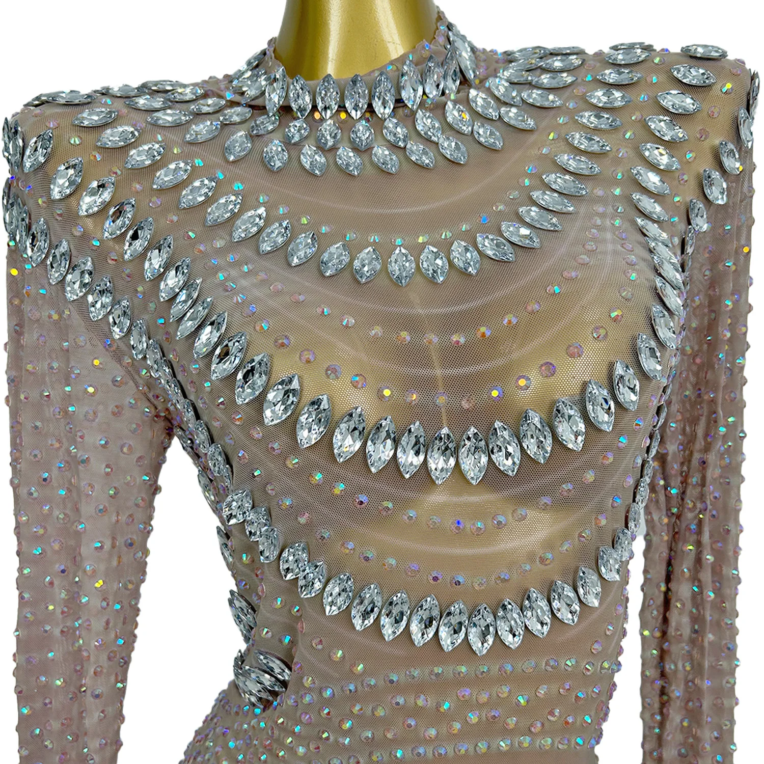 Sexy See Through Verjaardag Banket Diamanten Jurk Vrouwelijke Outfit Vrouwen Cocktail Bodycon Jurk Vloerlengte Avondjurk