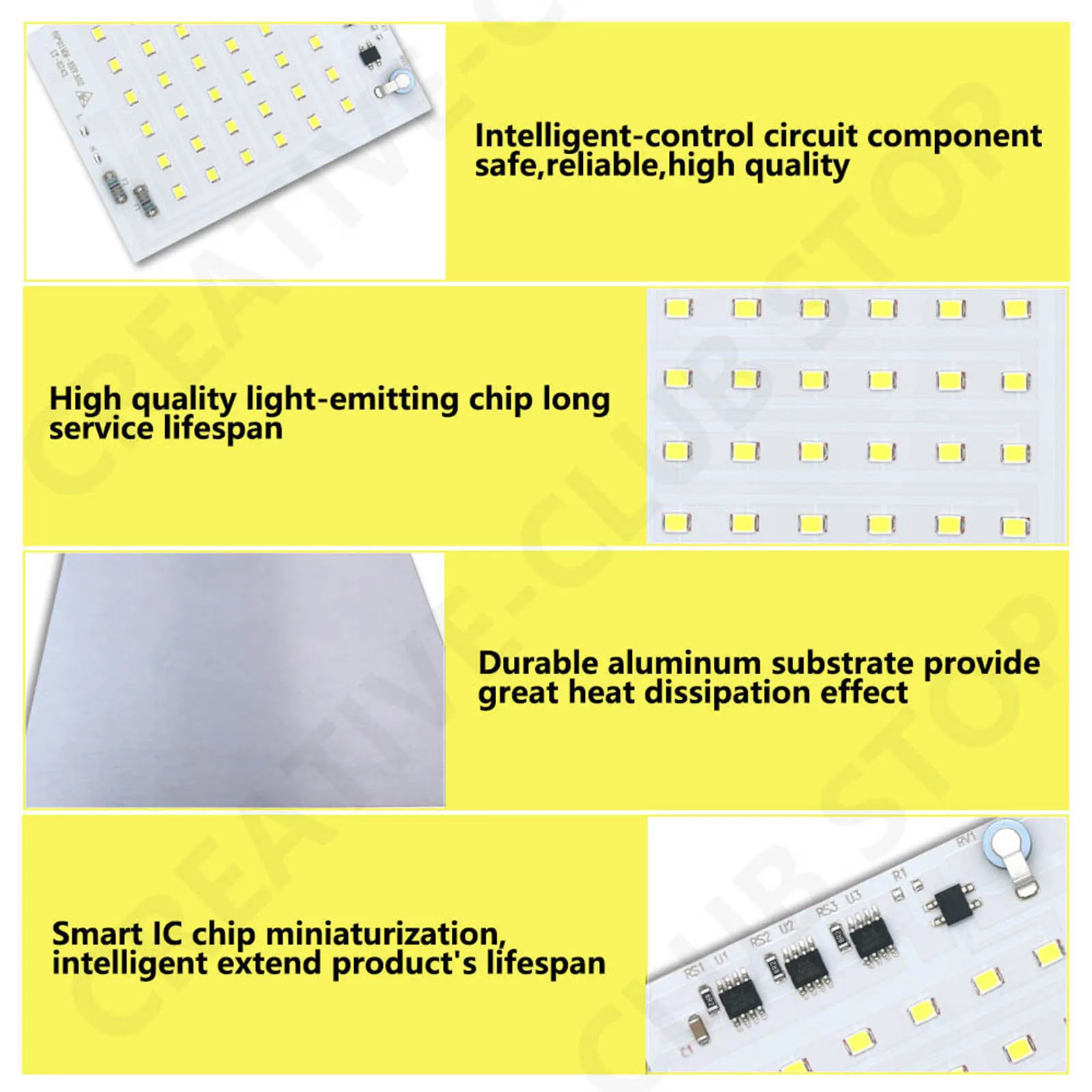 Luz LED IC inteligente para holofote ao ar livre, chips de lâmpada super brilhantes, 220V, lâmpada SMD, 2835, 10W, 20W, 30W, 50W, 100W, jardim