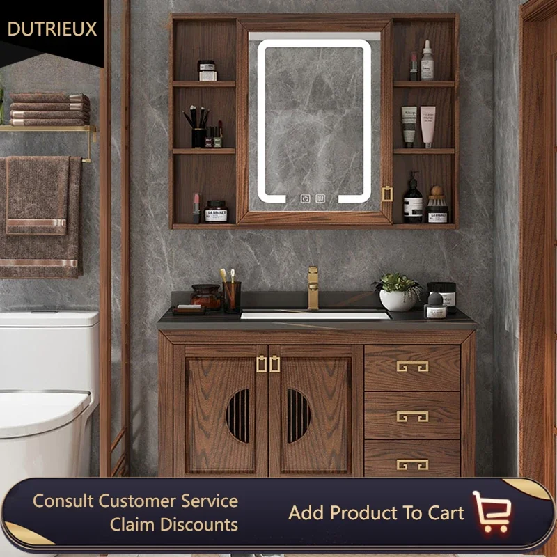 

Shelf Organizer Bathroom Cabinet Led Lighting Toilet Drawers Bathroom Vanity Space Saving Wood Meuble Salle De Bain Furniture