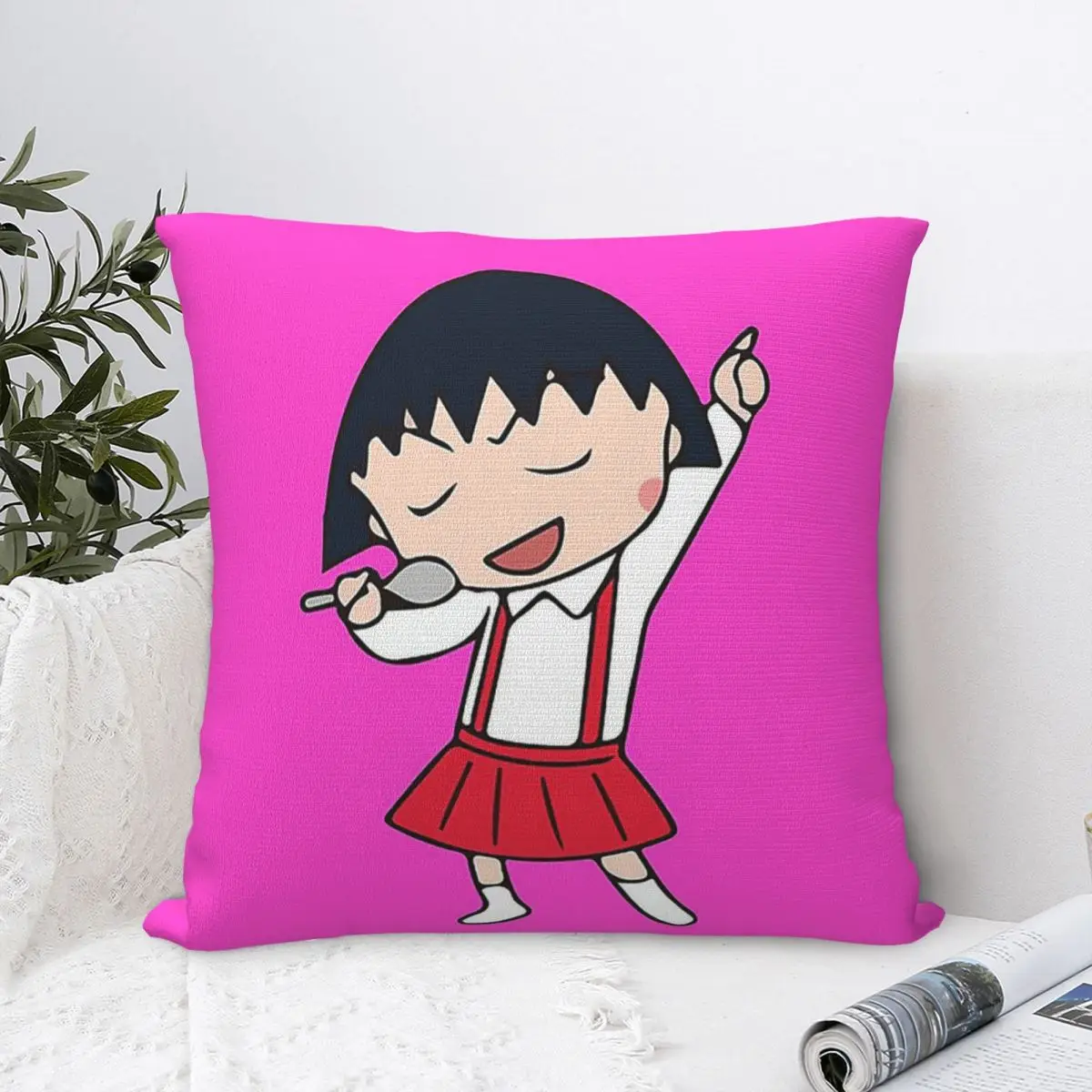 Chibi Maruko Chan Square Pillowcase Polyester Pillow Cover Velvet Cushion Zip Decorative Comfort Throw Pillow For Home Car