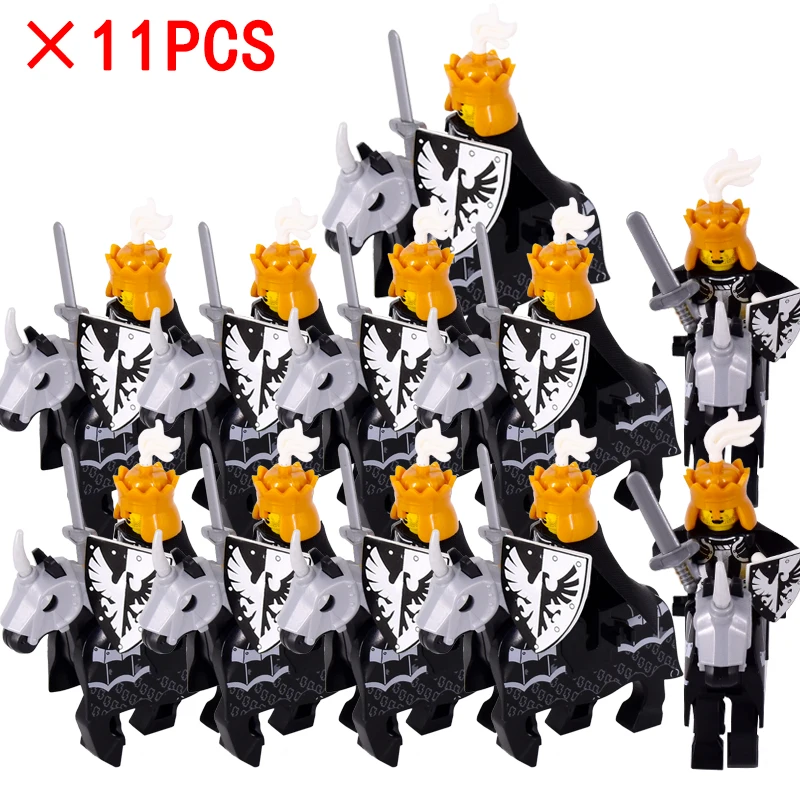 

11pcs/lot Medieval Figures Middle Ages Rome Warriors Soldiers Horse Castle King Dragon Knights Building Blocks Bricks Toys gifts