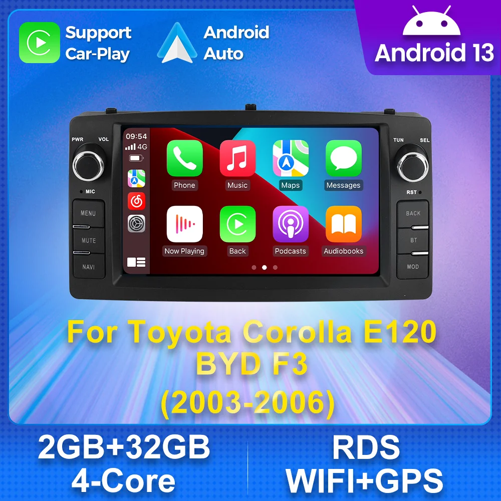 

2 Din Android 13 беспроводной автомобильный радиоприемник мультимедийный видеоплеер WIFI GPS навигация для Toyota Corolla E120 2003-2006 BYD F3 Android 11 до 8-ЯДЕР до 8 + 256ГБ 2k QLED + DSP 2DIN автомагнитола 2 DIN