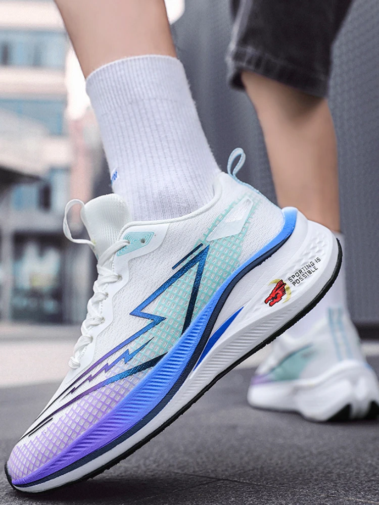 AJHL Carbon Plate Cushioning Running Shoes Anti Slip Outdoor Sports Shoes Breathable Fly Woven Lightweight Running Shoes