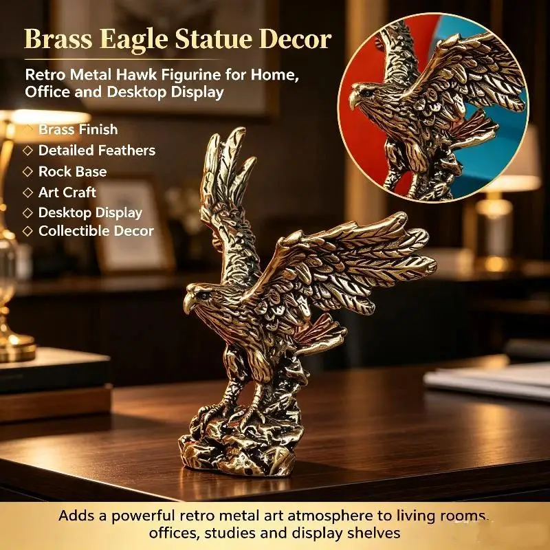 § 1Pcs Vintage Brass Animal Figurines Crafts Antique Copper Eagle Statue Small Ornament Desk Home Decor DIY Accessories Gifts