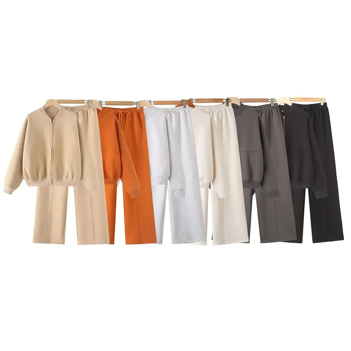 

ZRЖенская куртка-бомбер осень 2024, свободные брюки из байки с высокой талией, модная мода в европейском и американском стиле