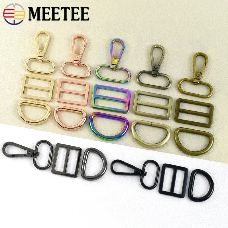 2/3Sets Metal Buckles Bag Strap Swivel Lobster Clasp D Ring Tri-glide Buckle Pet Collar Belt Adjuster Hooks DIY Accessories