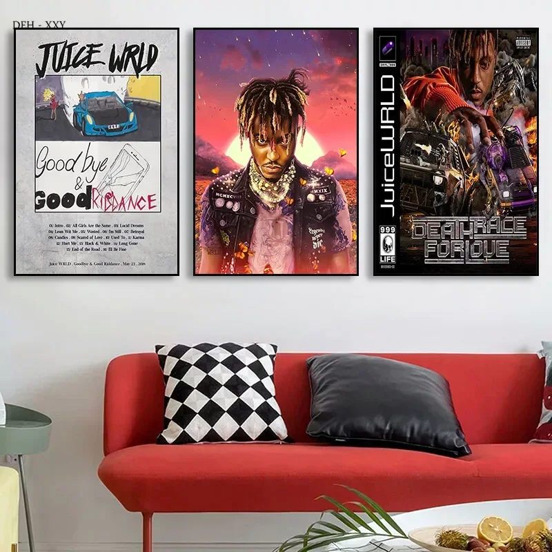 Canvas Prints Painting Hip Hop Singer Juice WRLD Album Cover Posters Juice Wrld Wall Art Rapper Portrait Wall Art Pictrues