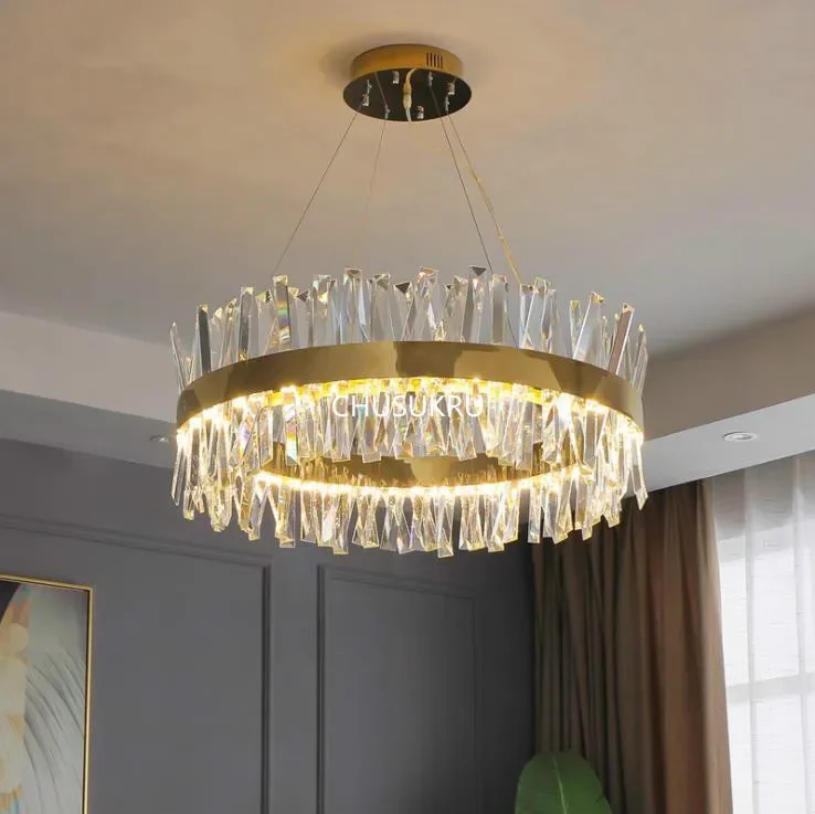 

Modern LED Chandelier for living Room Luxury Crystal Chandeliers Lighting Gold/ Chrome Polished Steel Design Hang lamp