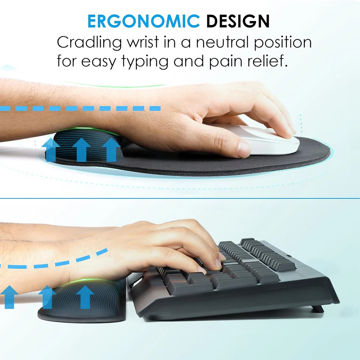 2 Piece Set Keyboard And Mouse Pad Wrist Rest, Silky Gel Memory Foam Wrist Rest for Computer Keyboard, Mouse, Ergonomic Design