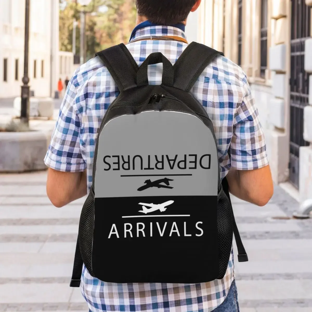 Custom Plane Arrivals And Departures Backpack School College Student Bookbag 15 Inch Laptop Aviation Airplane Aviator Pilot Bags
