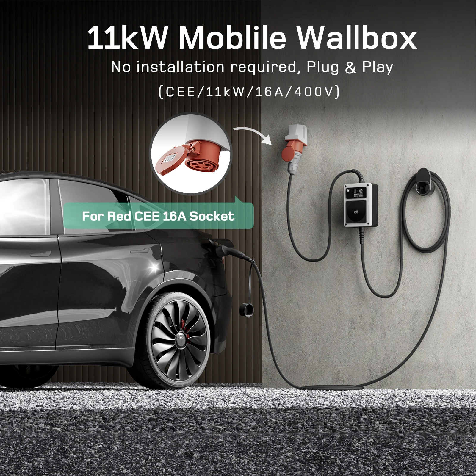 dé Wallbox 11kW tipo 2 caricabatterie EV 22kW spina CEE 16A 3 fasi 400V 7.5m 10m cavo di ricarica ricarica per veicoli elettrici EVSE Plug and Play