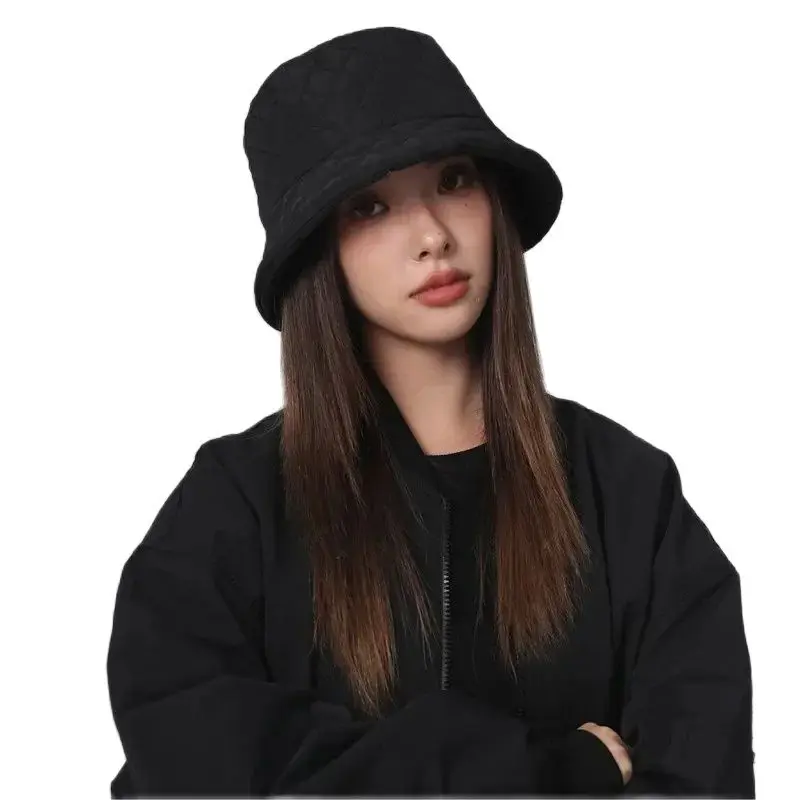 Women Winter New Ultra-light Down Cotton Rhombus Fisherman Hat  Cap Cotton Jacket Warm Korean Casual y2k Pot Hat Panama Caps