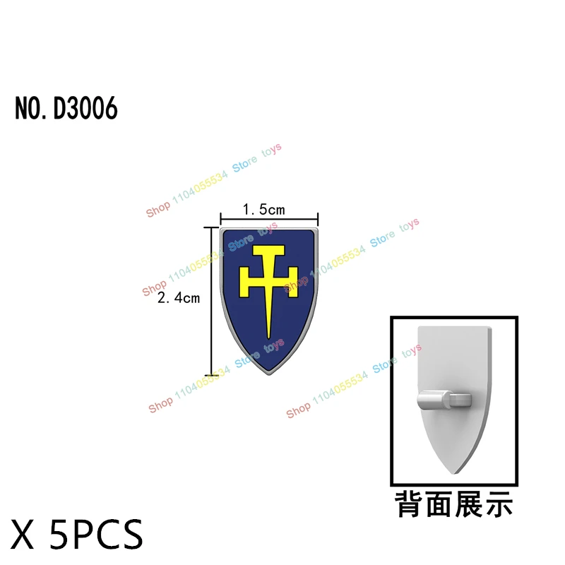 5PCS PJT044 Military Castle Knight Medieval Flags Shields Weapons Assemble scene bricks Children's Toys