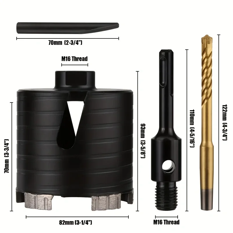 PTA Droge Diamant Kernboor met SDS Plus Adapter voor Baksteen Muur Metselwerk Beton Cement Blok Steen Graniet Marmer