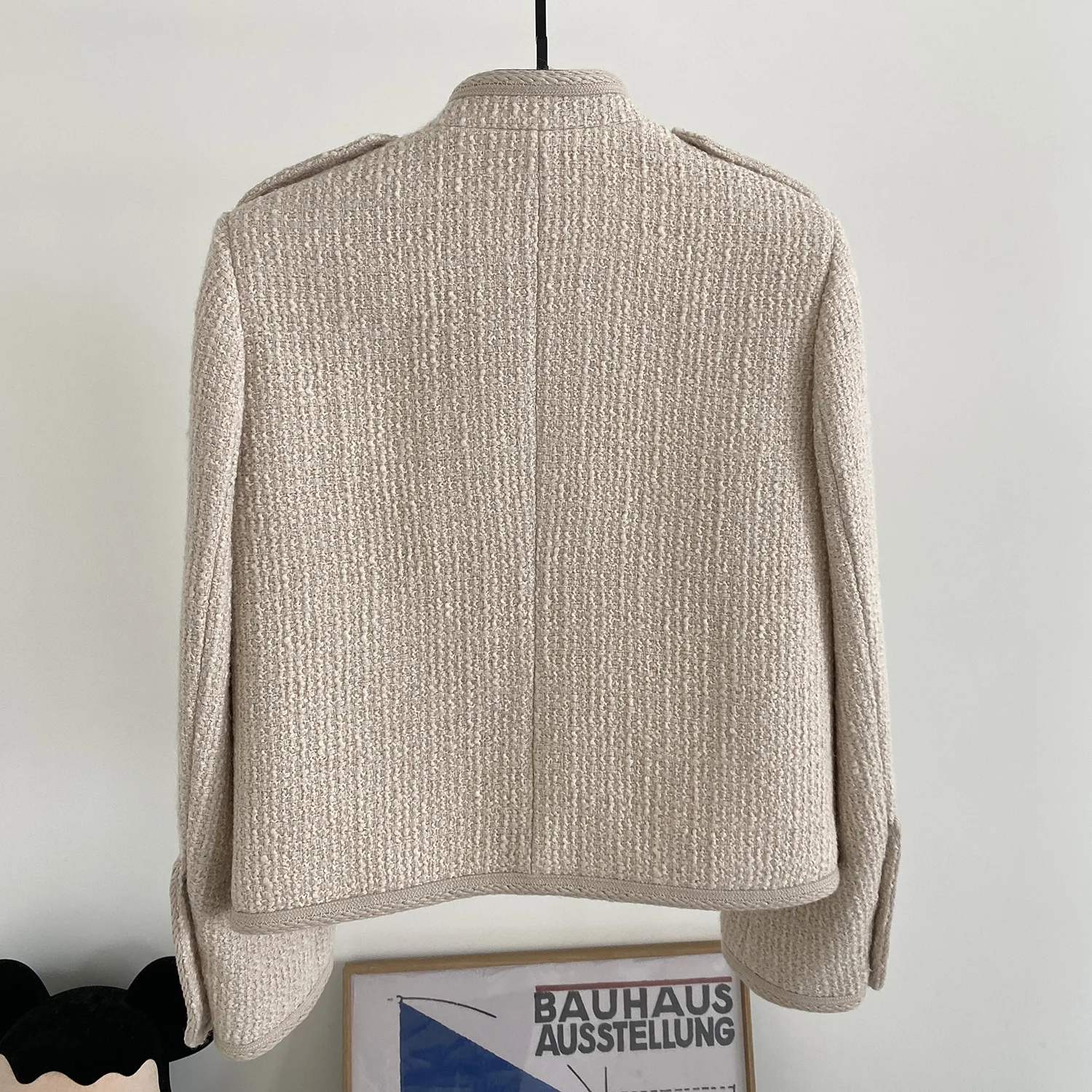 Giacche in tweed misto lana da donna, spalline retrò con piccole fragranze, giacca autunnale, cappotto da esterno, alta qualità, 50,2% lana, 2023