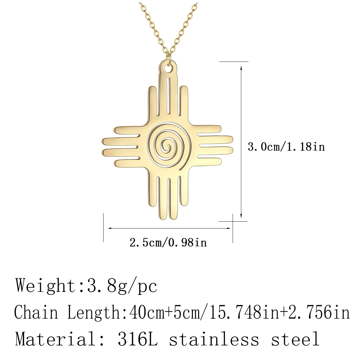 Kinitial Aço Inoxidável México Zia Símbolo Sol Colar de Pingente para Mulheres e Homens, Moda Cura Amuleto, Calor Presente Da Jóia