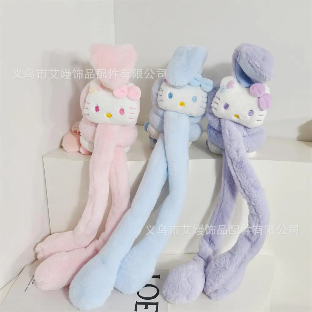 Penutup Telinga Boneka Hello Kitty yang Lucu, Telinga Bergerak, Anime Sanrio, Kt, Anak, Musim Dingin, Tebal, Hangat, Lembut, Imut, Hadiah Festival untuk Anak Perempuan, Pelindung Telinga