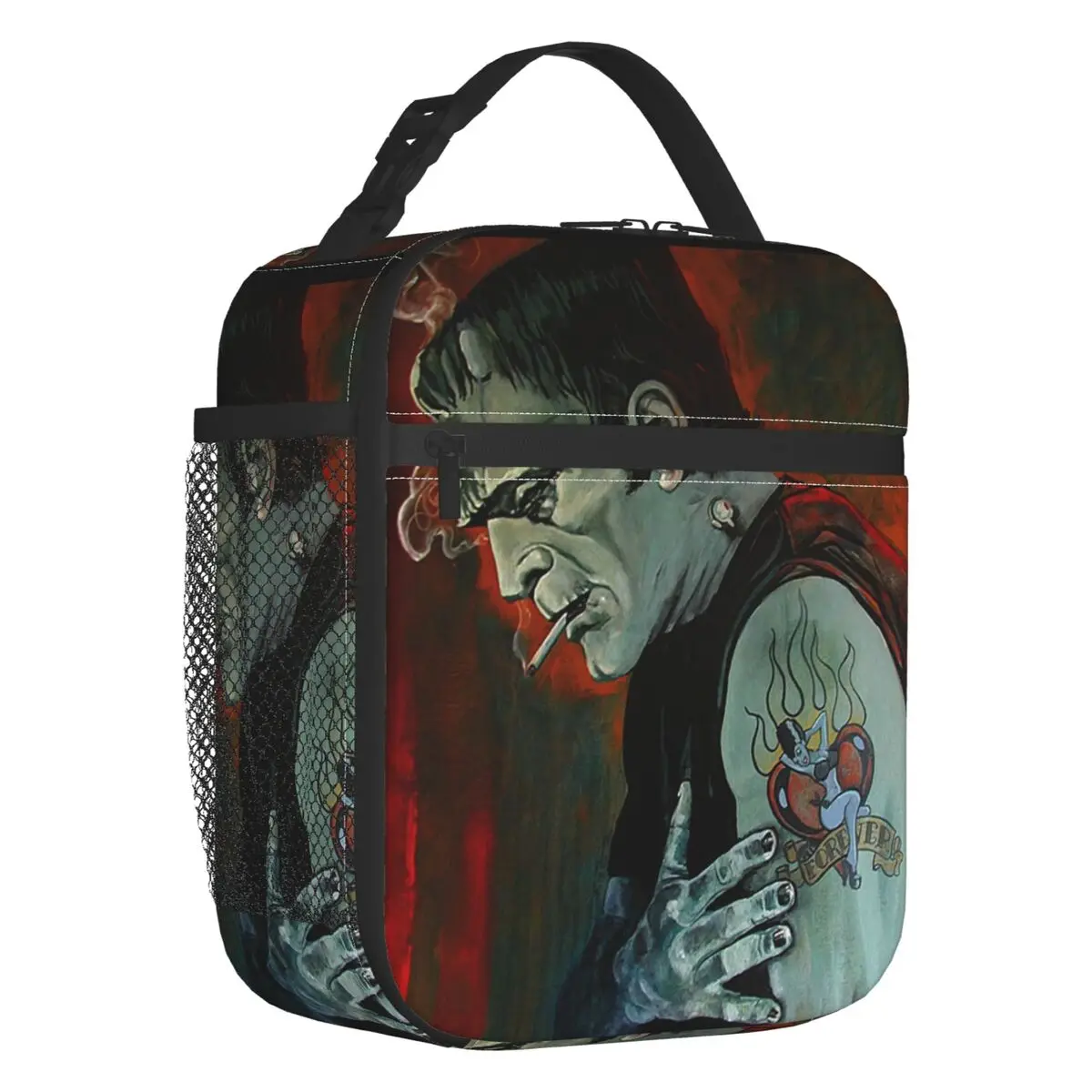 Hearted Frankenstein Monster Tattoo Art Portable Lunch Box Cooler Thermal Food Insulated Lunch Bag School Children Student