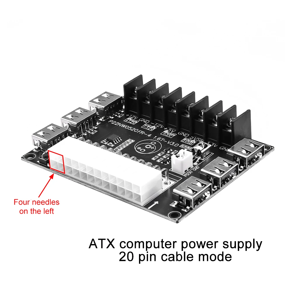 24 Pins ATX Power Supply Breakout Board and Acrylic Case Kit Module Adapter Power Connector Support 12V -12V 5V 5VSB 3.3V