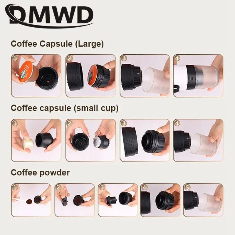 3-in-1 Capsule Powder Coffee Machine Espresso American Drip coffee maker Coffee Extractor heating cup Rechargeable for car home