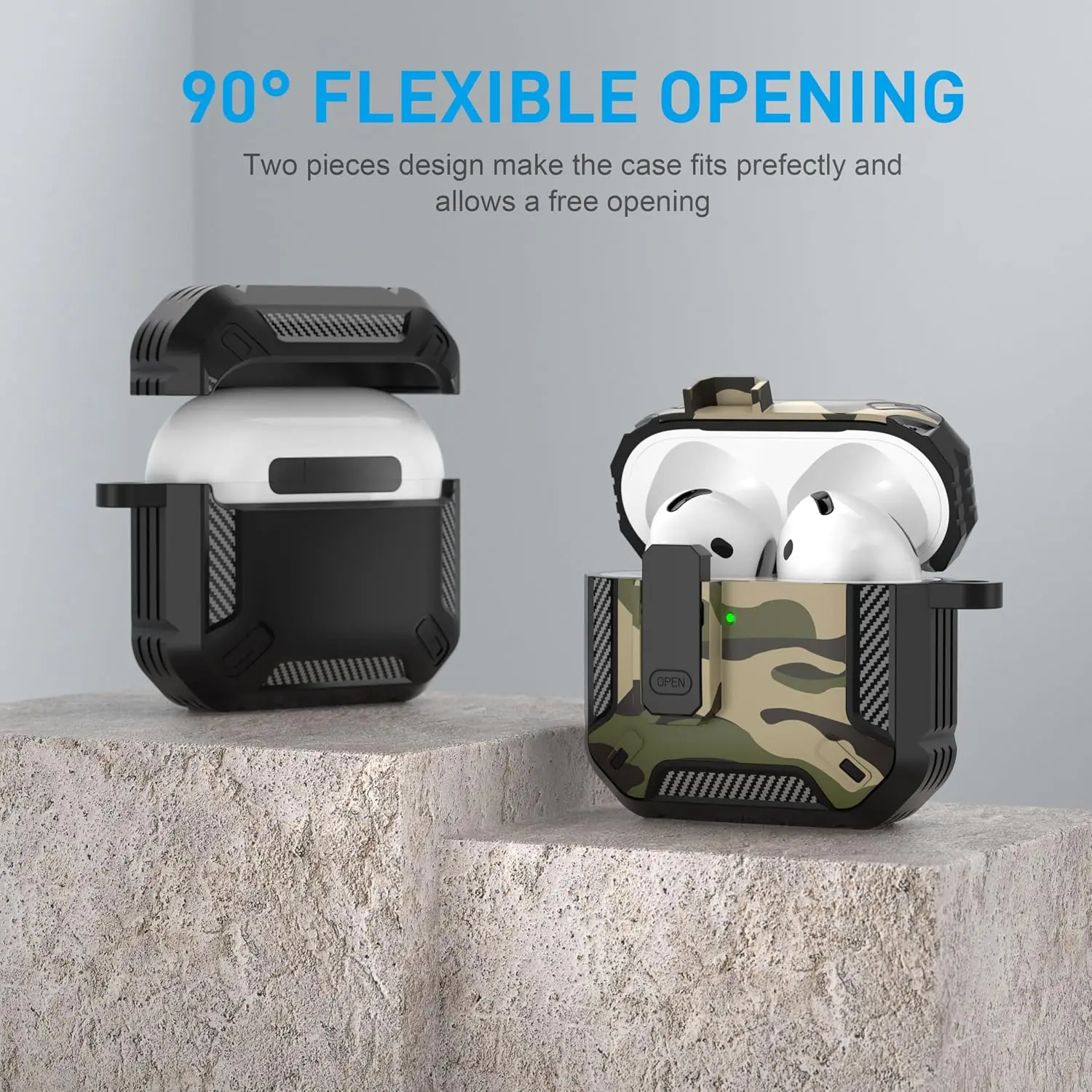 Funda protectora con cierre de seguridad y mosquetón para AirPods 5/4/Pro 3, resistente a golpes y que cubre todo el dispositivo. Accesorios para auriculares AirPods 5/4.