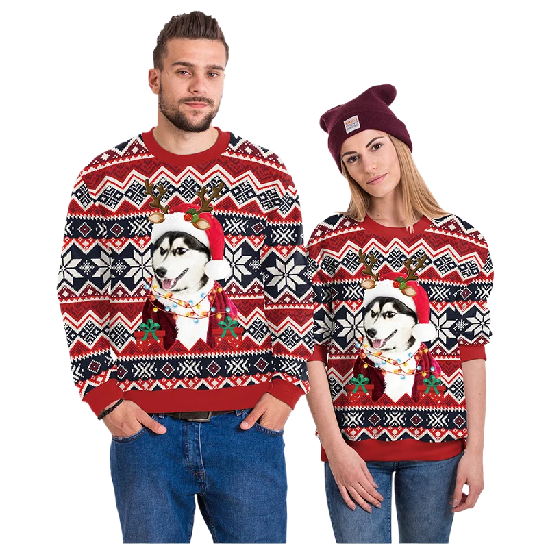 

2024 Autumn Christmas New Clothing Men's and Women's Round Neck Digital Printing Couple Sweatshirt