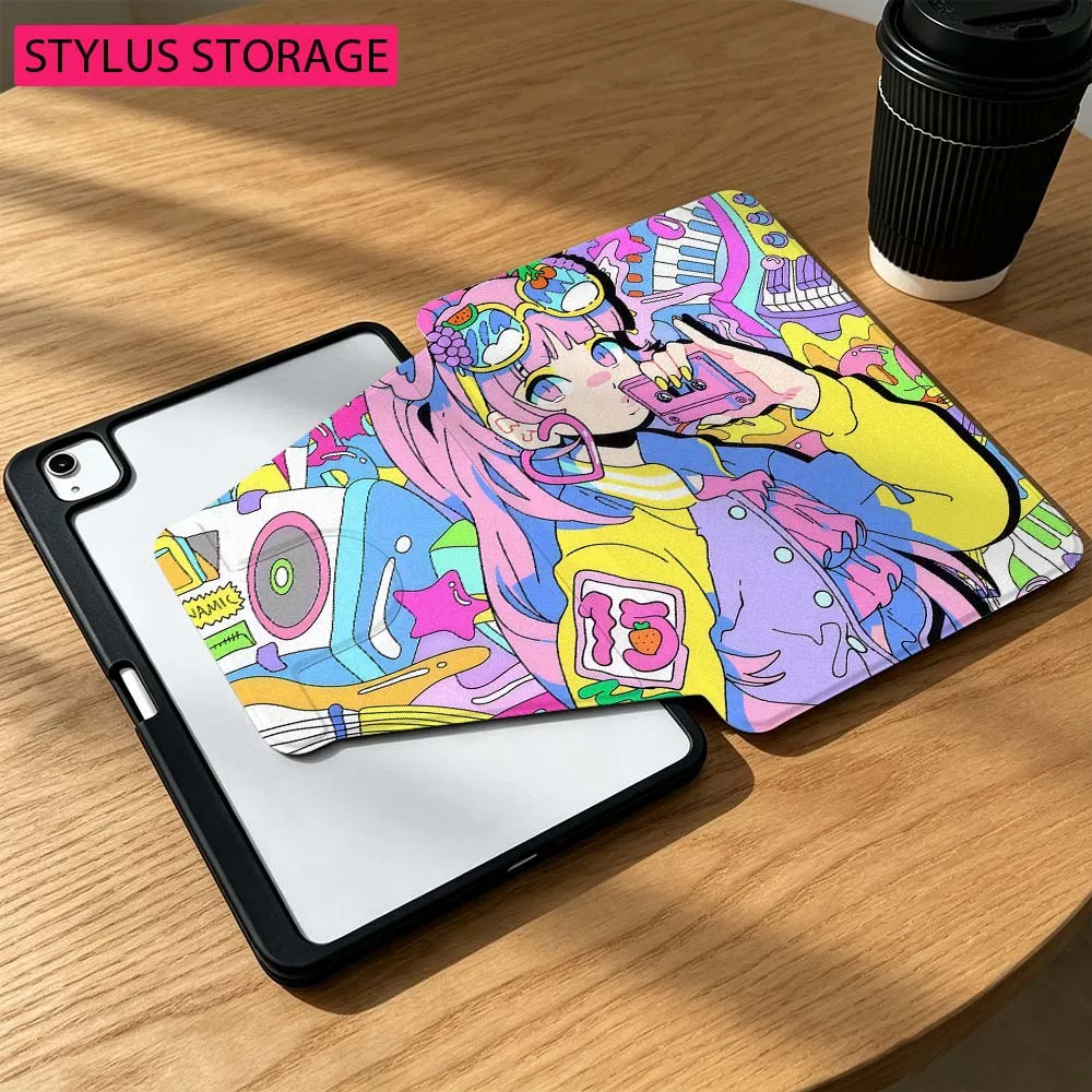 Anime Girl Cartoon Hot For iPad Mini Pro Air 5 6 7 8 9 gen 11 10.5 8.3 9.7 7.9 10.9 inch 360° Rotation Pen slot Tablet Case