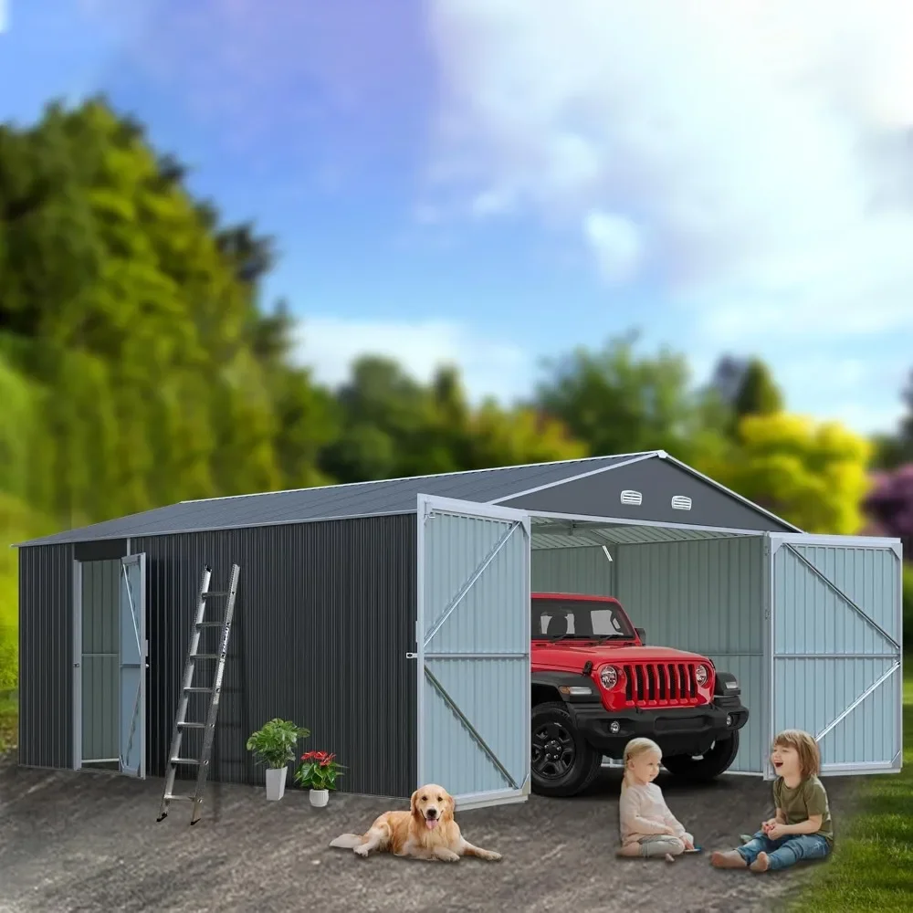 20x13 FT Outdoor Storage Shed, 2 Doors and 4 Vents, Metal Garage, Backyard Tool House Building