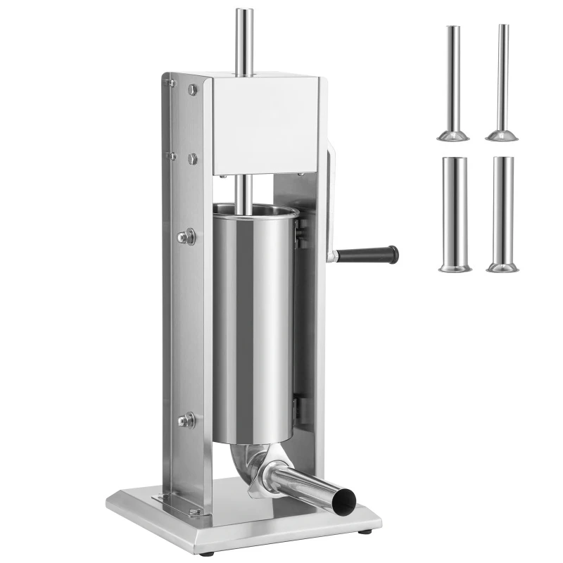 

3 5 L Manual Sausage Stuffer Stainless Steel Making Sausage Vertical Maker with 5 Filling Funnels for Home Commercia