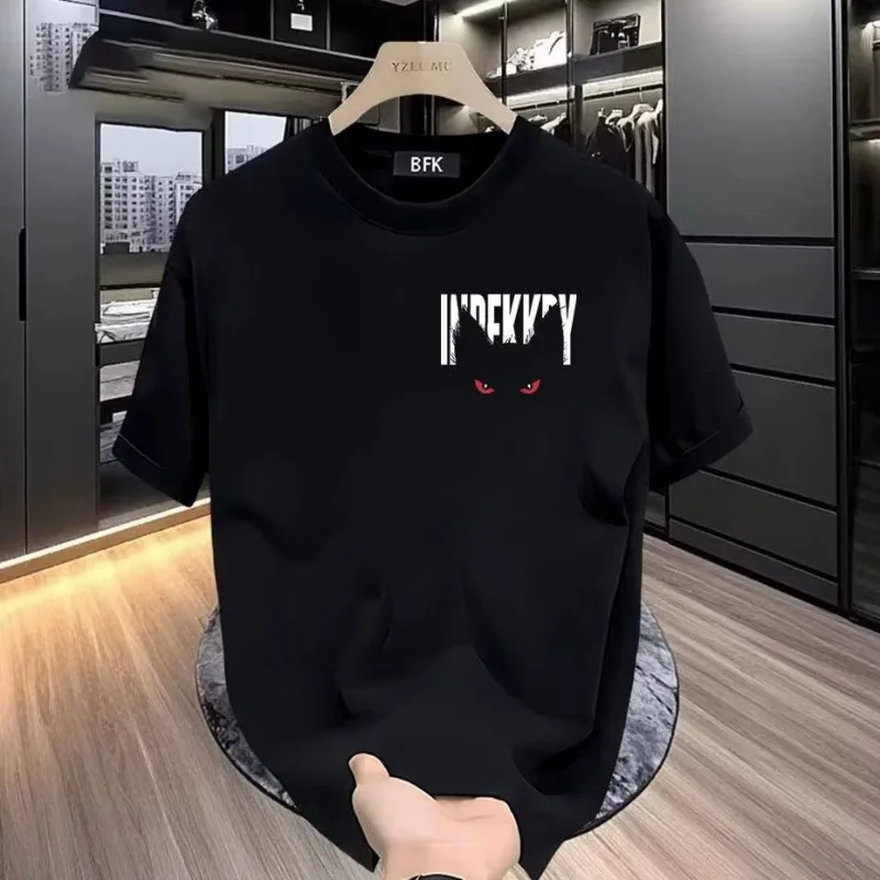 Men's Cotton T-shirts 5XL Black T Shirt for Men Casual Summer Wear Cat Letter Miners Print Tee Shirts