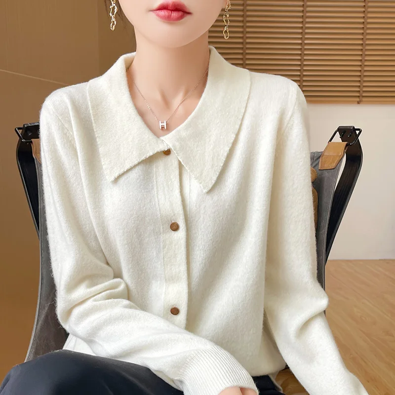 

Осенне-зимний новый женский свободный вязаный кардиган из чистой шерсти с длинными рукавами, однобортный повседневный свитер, пальто